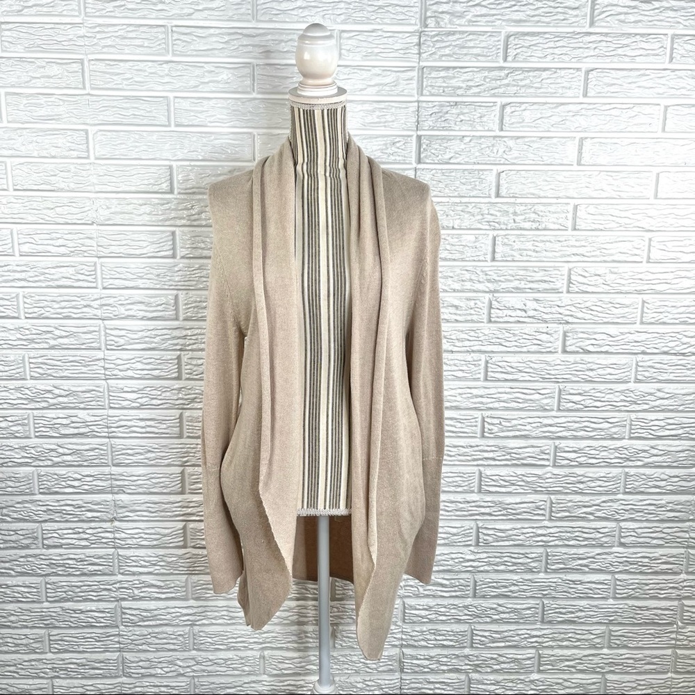 Leith Long Cream Colored Wide Collared Knit Cardigan Sweater with Pockets Sz XS